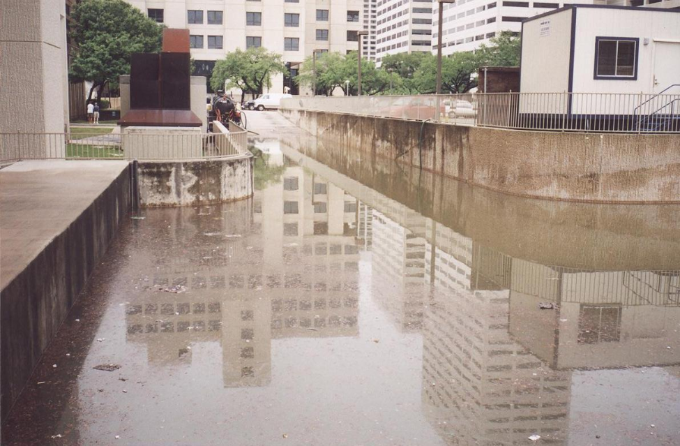 After three days of rain, the doors to McGovern Medical School loading dock caved under the pressure of 22 feet of water. The resulting tidal wave flooded the basement and first floor of the building. (Photo by UTHealth)